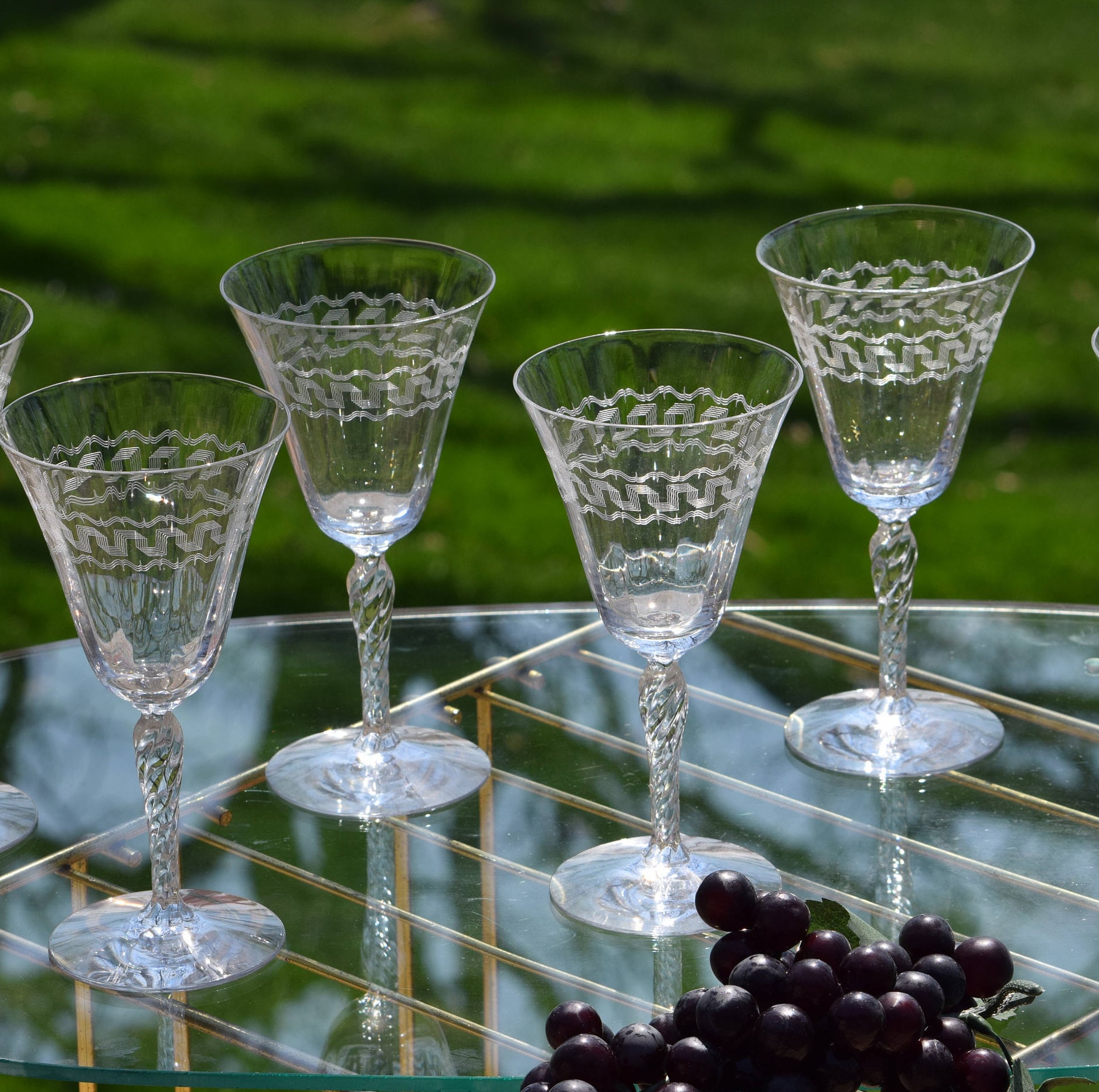 Exquisite Vintage Etched Crystal Wine Glasses Set Of 4 Optic Crystal Wine Glasses Crystal