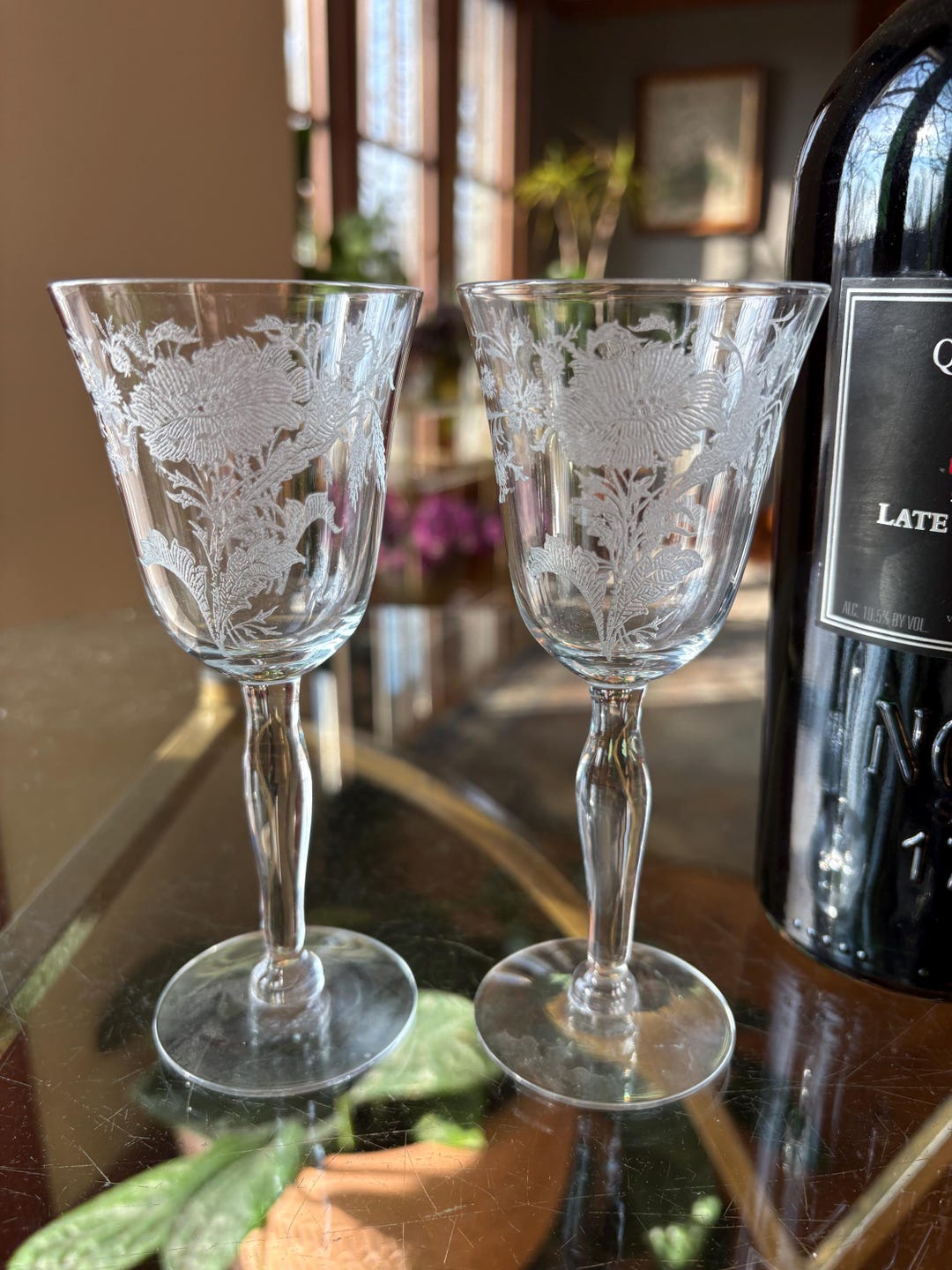 Port Diffin Vintage Etched Port Wine Glasses - Tiffin Franciscan Floral Cordials ...