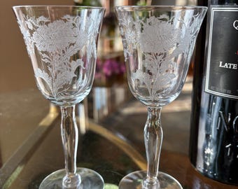 Vintage Etched Port Wine Glasses - Tiffin Franciscan Floral Cordials, Set of 5