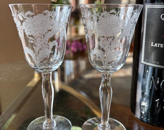 Vintage Etched Port Wine Glasses - Tiffin Franciscan Floral Cordials, Set of 5