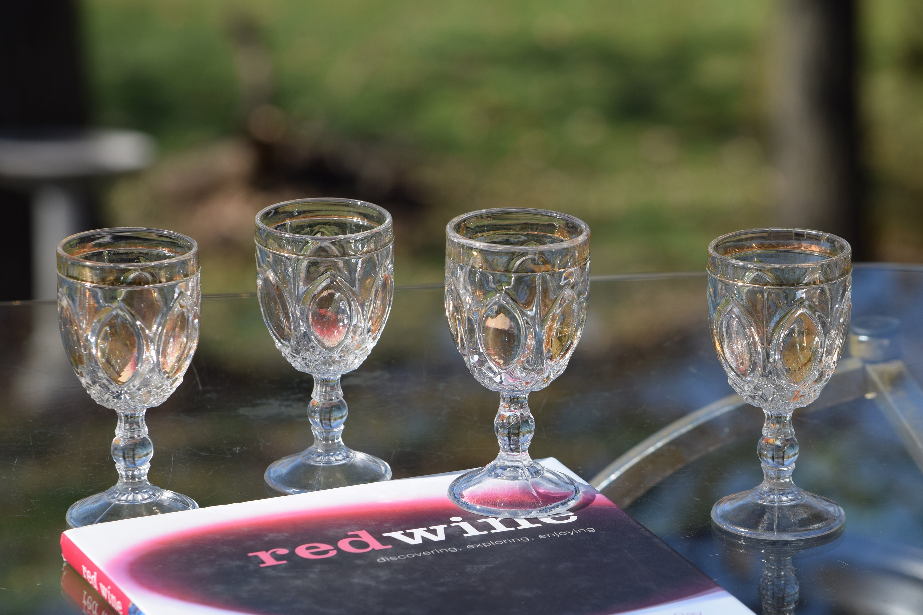 Vintage Pressed Glass Port Wine Liqueur Cordial Glasses, Set of 4, c