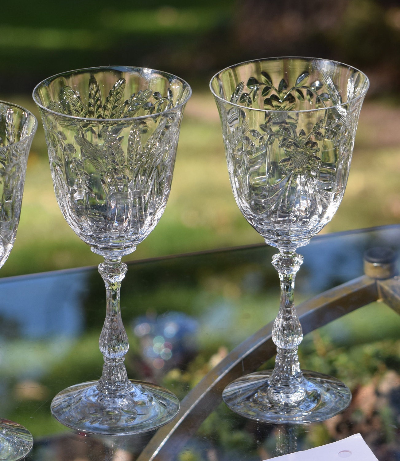 Vintage Crystal Wine Glasses Set Of 4 Fostoria ~ Wheat ~ Circa 1936 1943 Tall Wine ~ Water