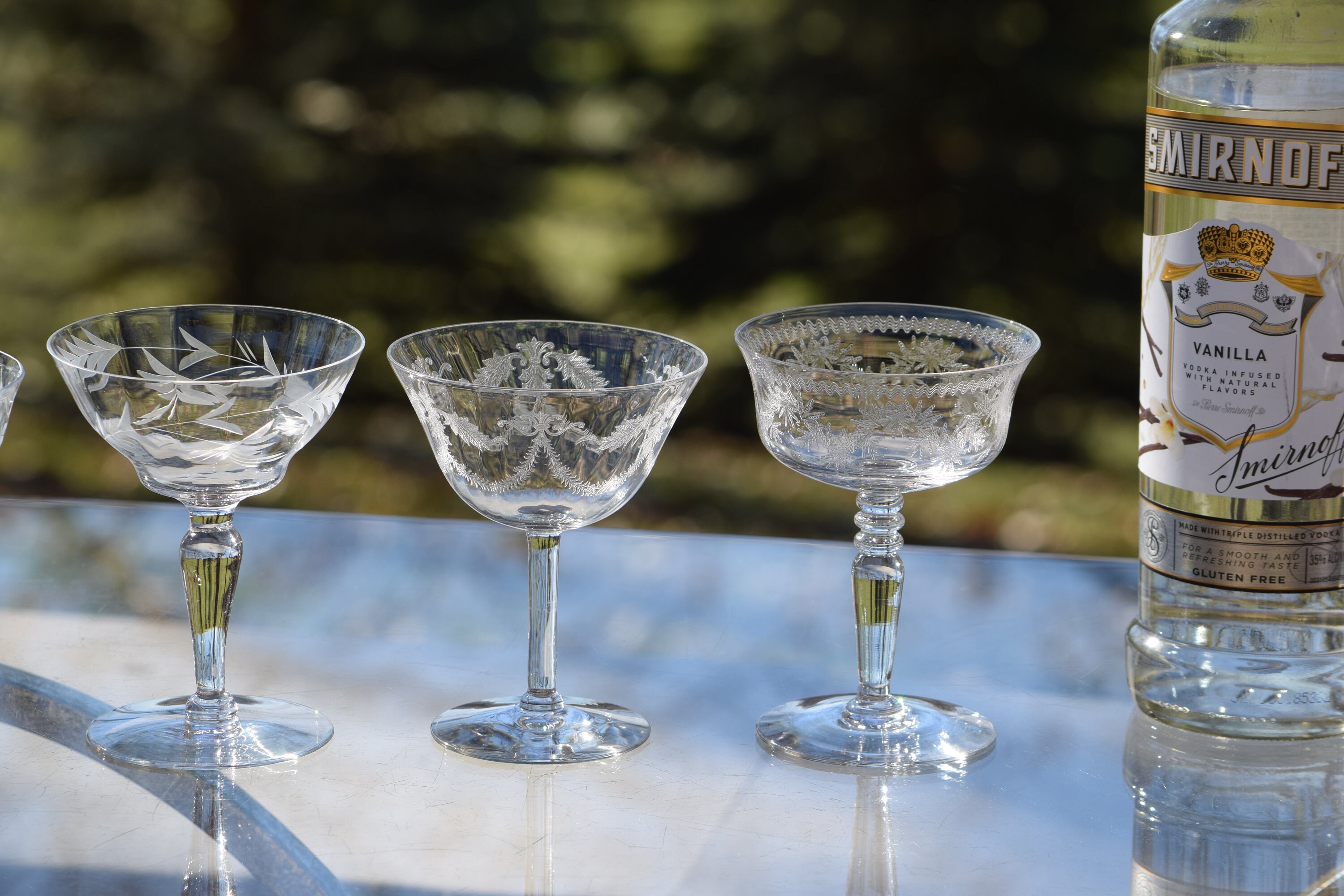 4 Vintage Etched Cocktail Martini Glasses, Set of 4 Mis-matched Mixed Cocktail  Glasses, Nick and Nora, Vintage Champagne Glasses 