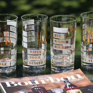 Very Cool Highballs! 6 Vintage Cocktail Highball Glasses ~ Whiskey Glasses, &quot;Likes Rye Scotch Bourbon&quot;  Highballs, Gin Glasses, 1950&#39;s