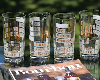 Very Cool Highballs! 6 Vintage Cocktail Highball Glasses ~ Whiskey Glasses, "Likes Rye Scotch Bourbon"  Highballs, Gin Glasses, 1950's