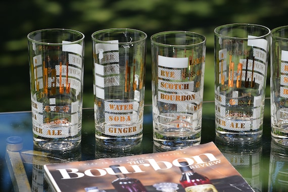 1950/'s 1960/'s Barware Set of 5 Vintage Cocktail- Whiskey Highball Glasses Mid Century Barware Pour Another For Whiskey Highballs