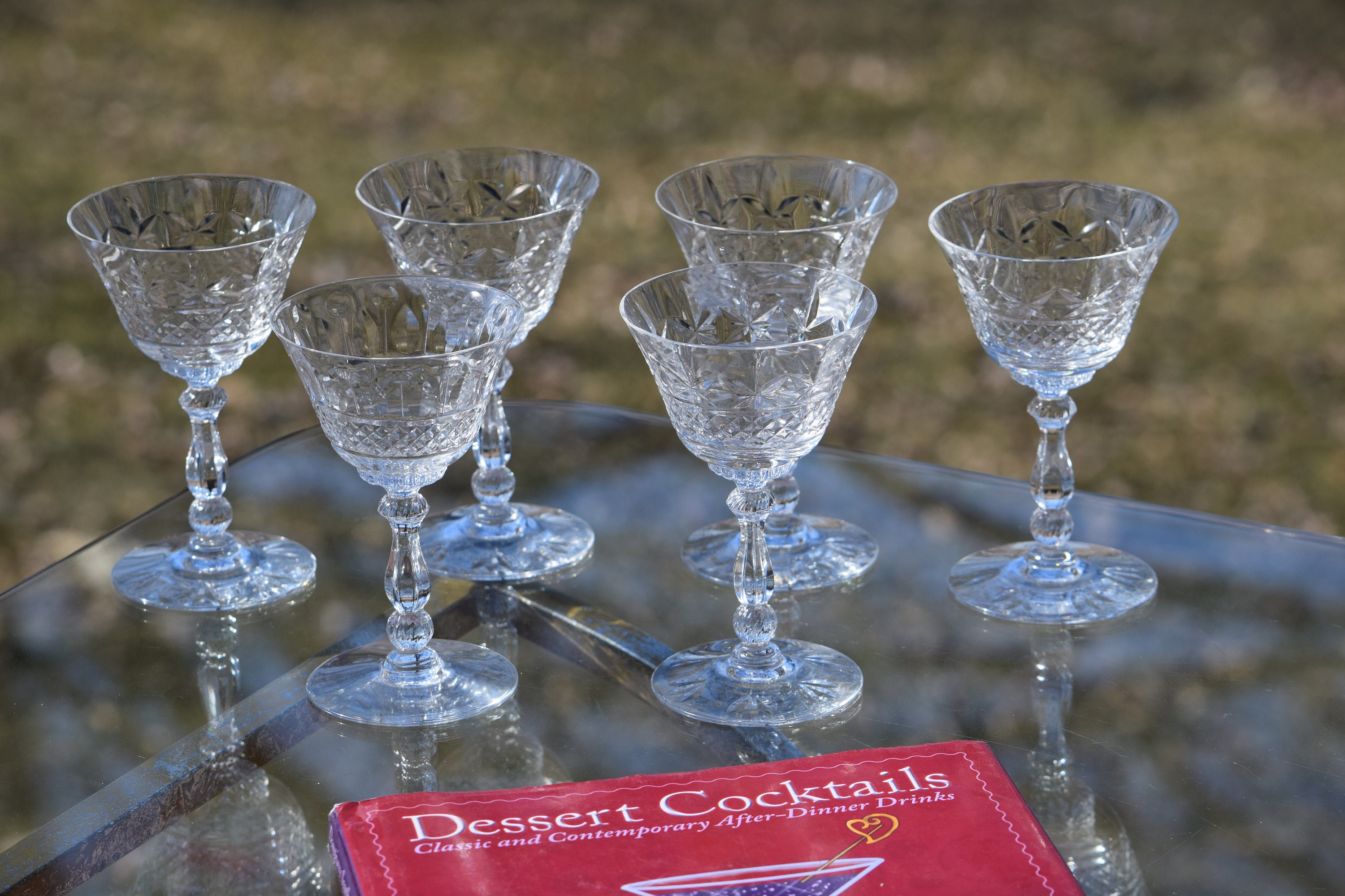 Vintage Etched Crystal Wine Cordials Heisey, 1940's, Set of 6, 3 oz