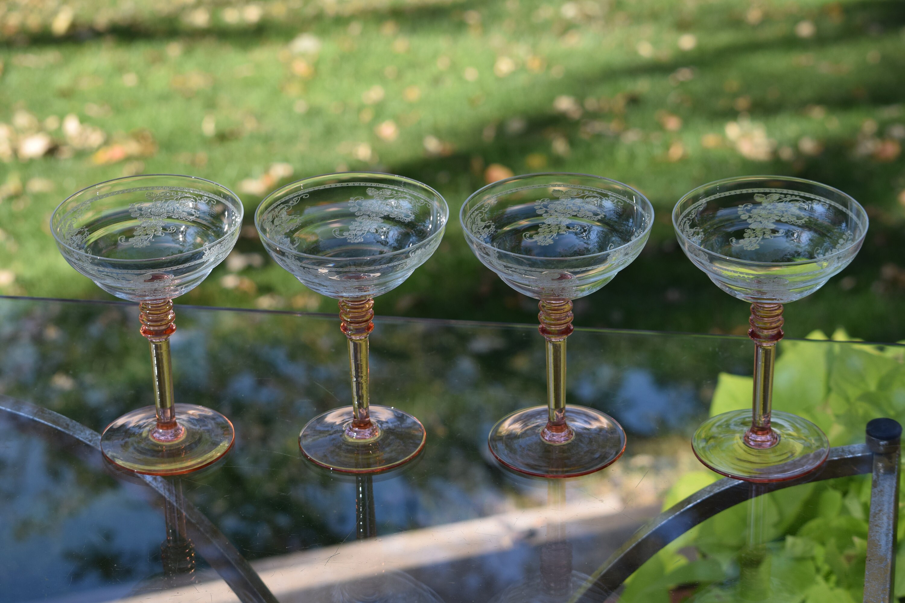 Vintage Needle Etched Cocktail Glasses Set Of 4 Circa 1920 S Vintage