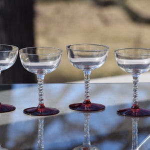 Vintage Port Wine ~ Liqueur Glasses: Red Foot Twisted Stem, Set of 4