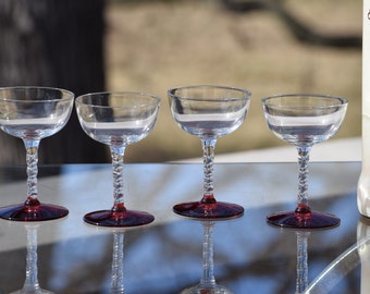 Vintage Port Wine ~ Liqueur Glasses: Red Foot Twisted Stem, Set of 4