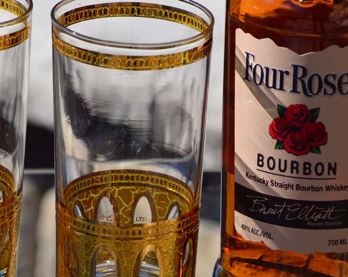 Vintage Culver Antigua Highball Glasses: Mid Century 22k Gold Barware, Set of 5