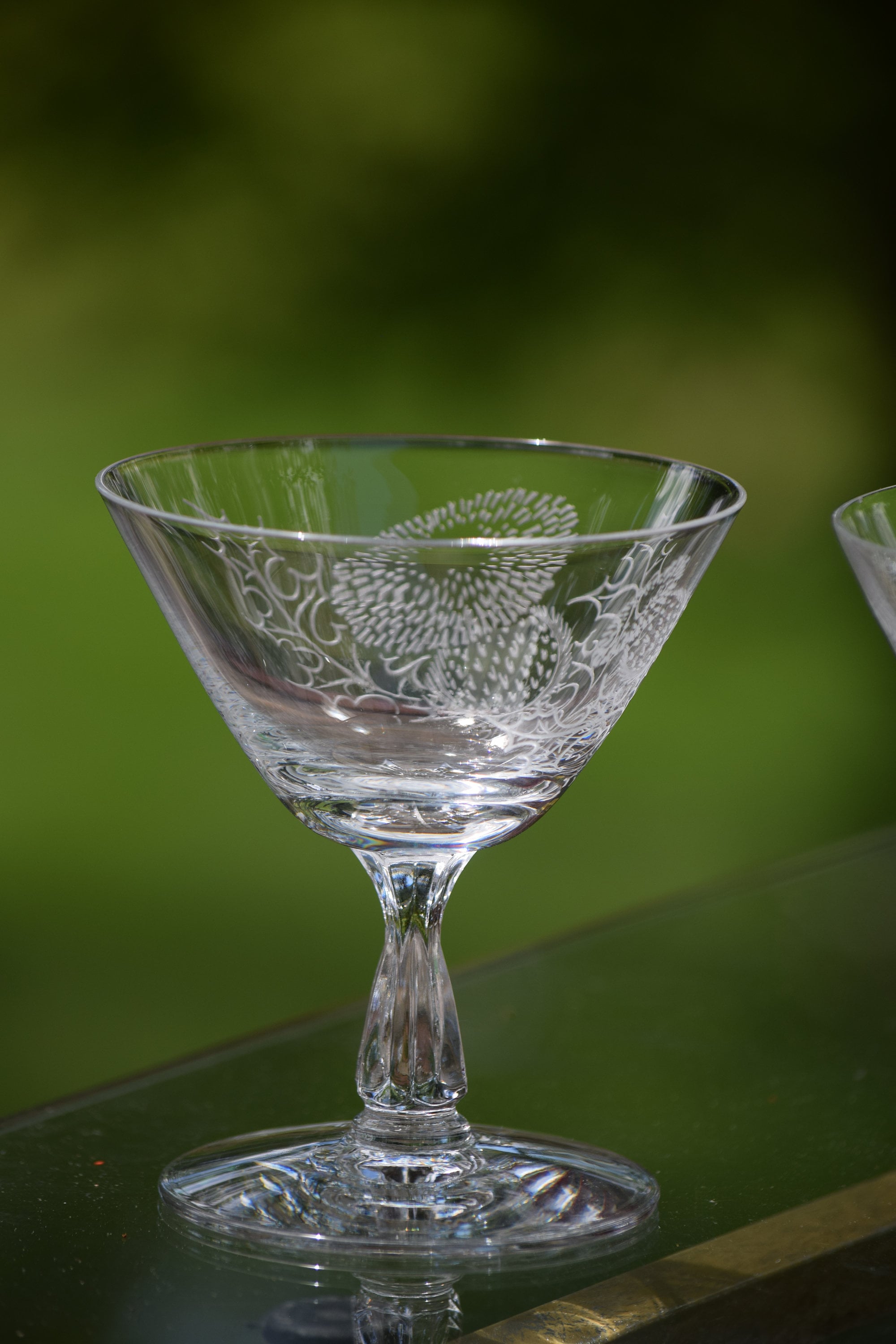Vintage Etched Cocktail Martini Glasses, Set of 4, Fostoria, Thistle