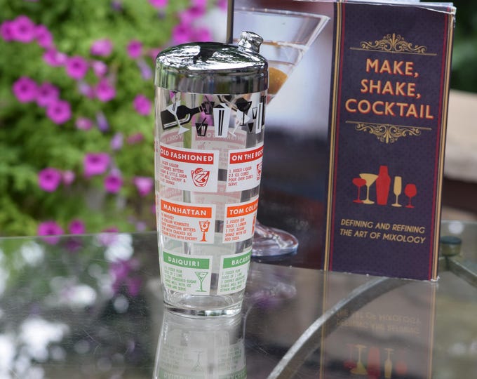 Vintage Cocktail Shaker, Mixologist Cocktail Shaker ~ Recipe Cocktail Shaker, Bar Cart Decor, Bar Accessories