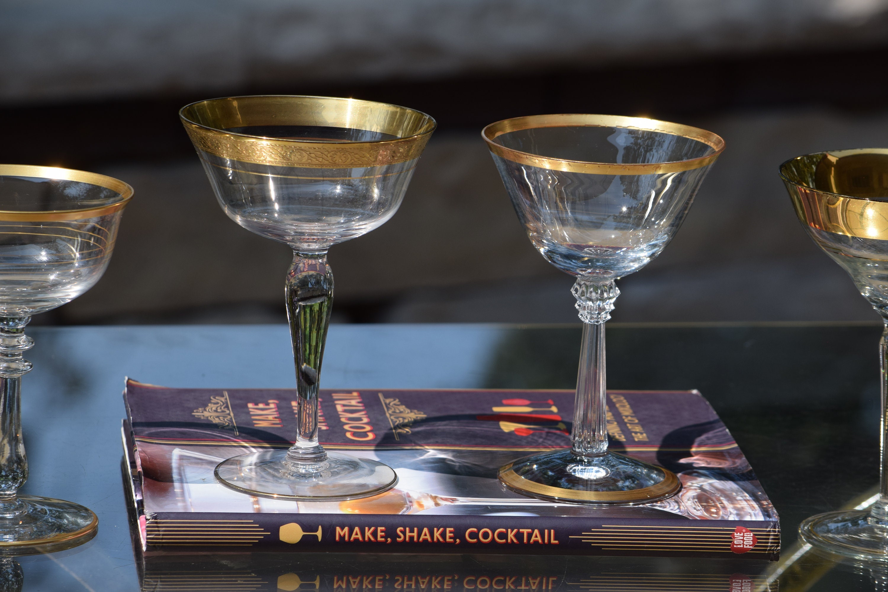 4 Vintage Gold Cocktail Martini Glasses, Set of 4 Mis-Matched Cocktail  glasses, Wedding Toasting Champagne Glasses ~ Coupes, 1940's-1950's