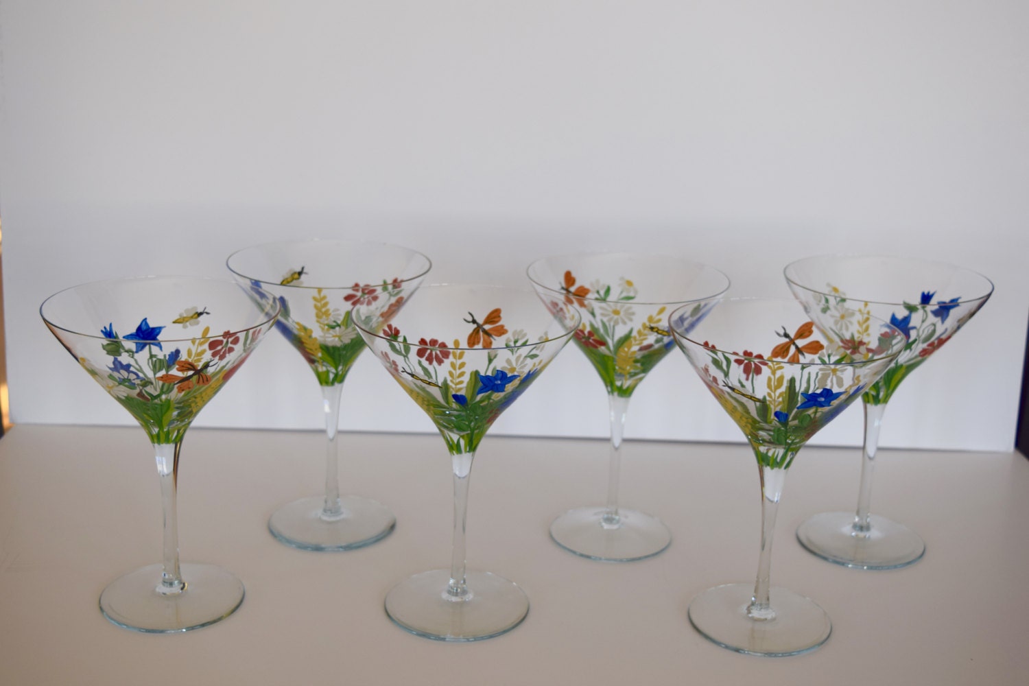 Vintage Martini Glass, Set of 1, Hand Painted Martini Glasses, Girls