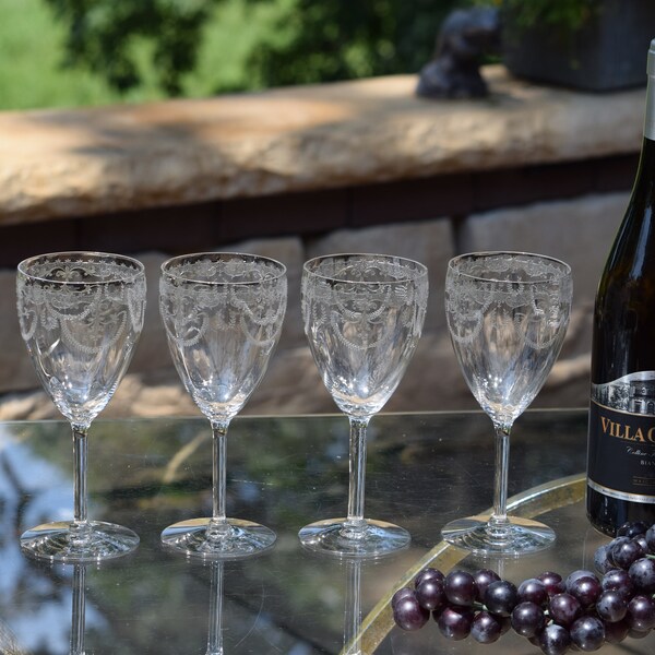 Antique Fostoria Etched Wine Glasses Etsy