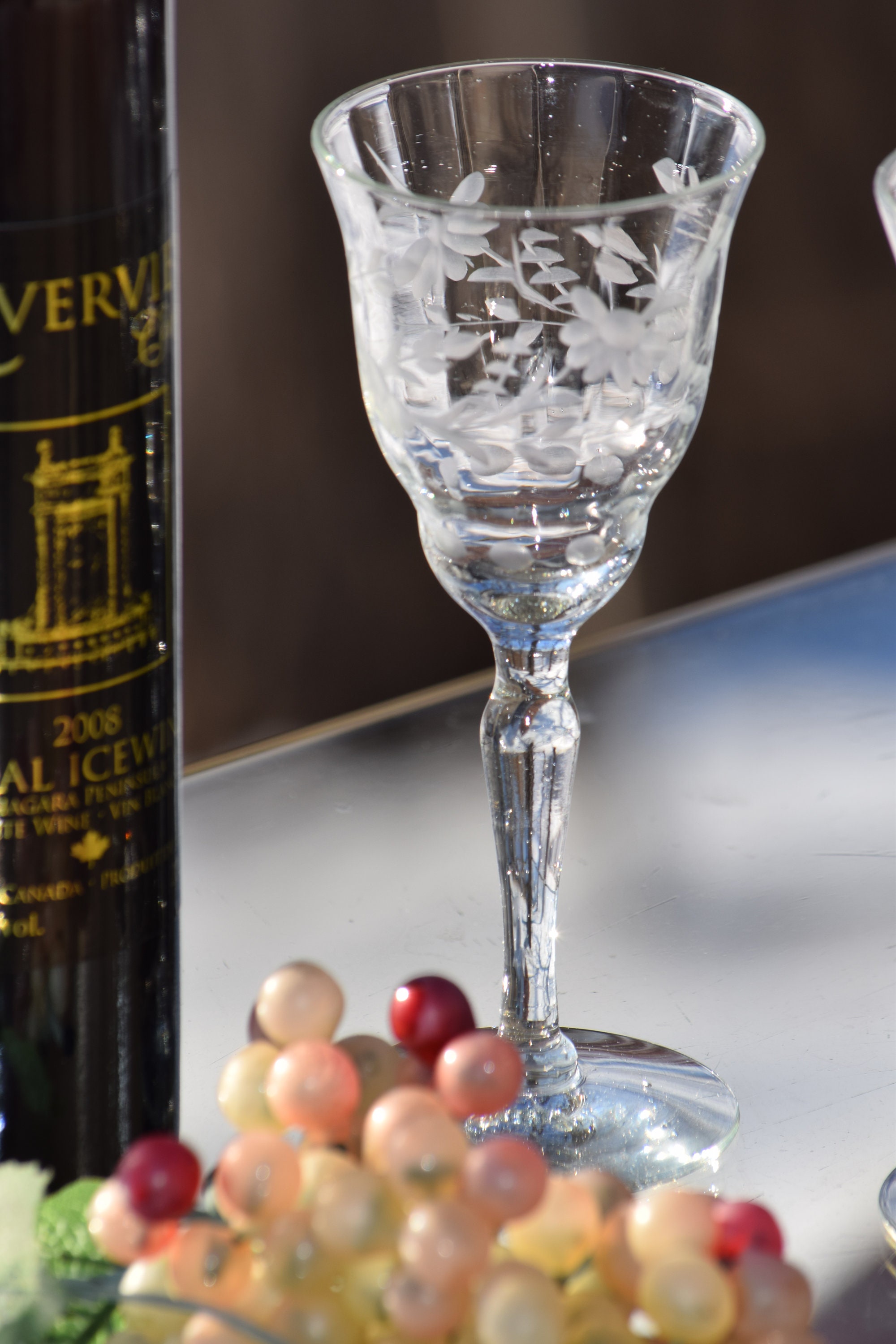 Vintage Etched Wine Cordial Glasses, Set of 6, After Dinner Drink