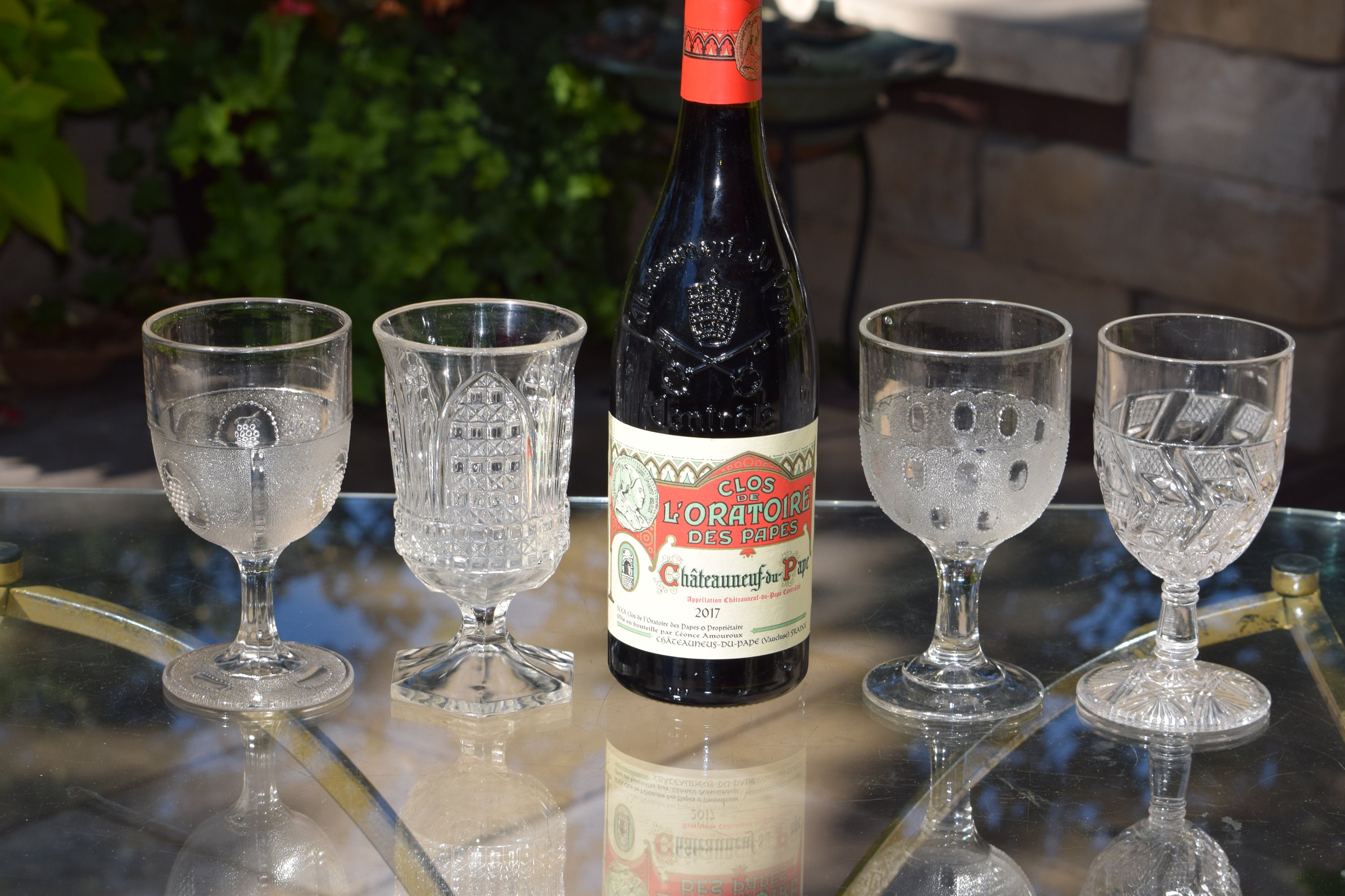 4 Antique Pressed Glass Wine Glasses, Boston Silver, c 1869, 4 Mis