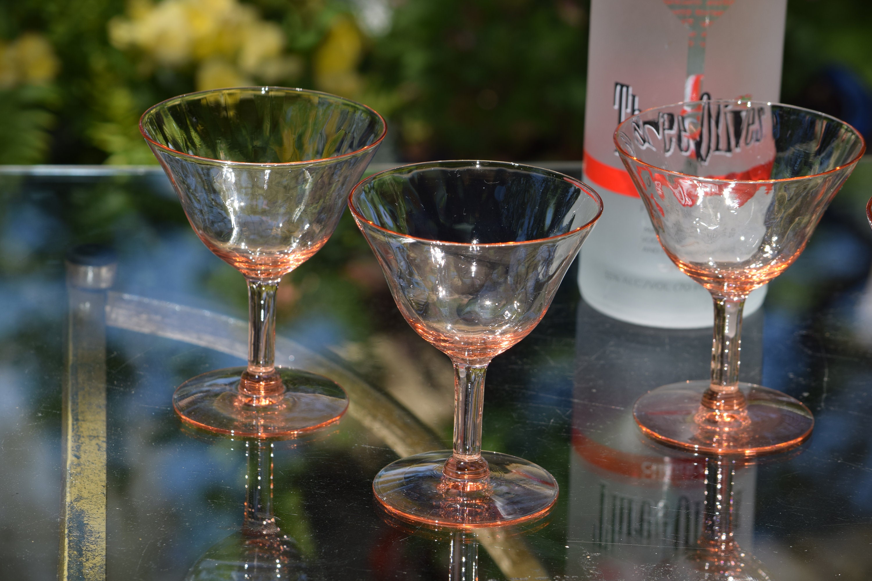 Vintage PINK DIAMOND OPTIC Cocktail Martini Glasses, Set of 5