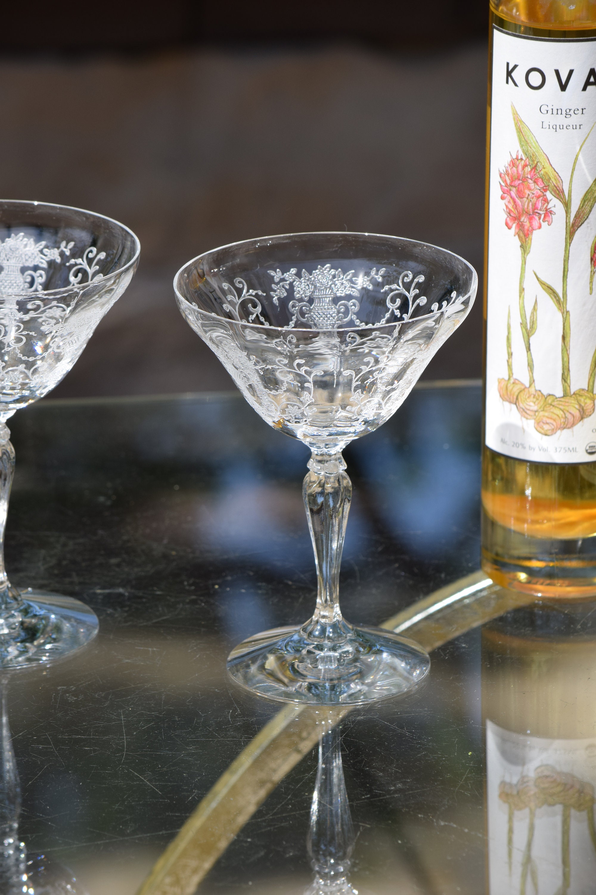 4 Vintage Etched CRYSTAL Cocktail ~ Martini glasses, Fostoria, Florentine,  1933-1943, Vintage Champagne Glasses, Manhattan Cocktail Glasses