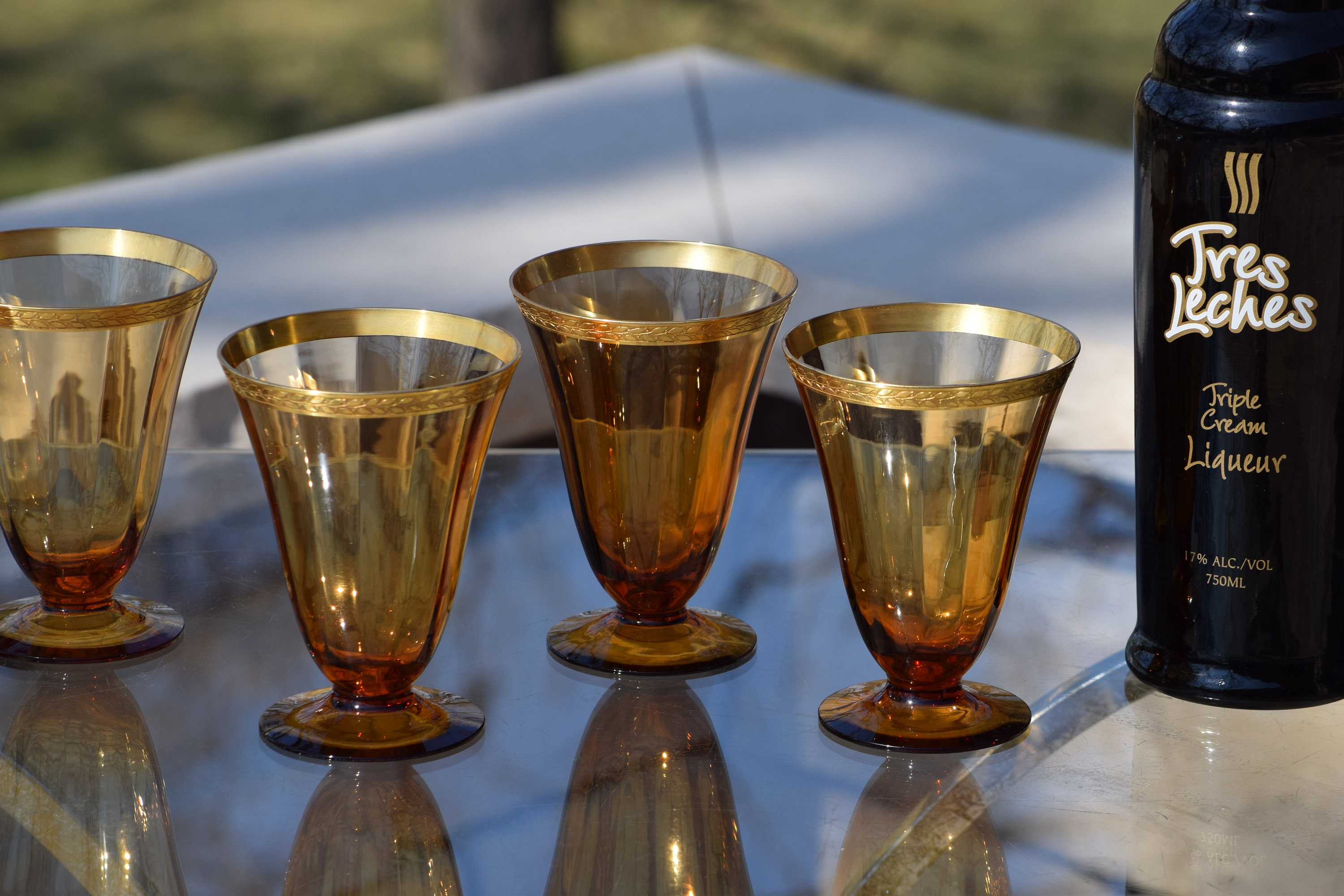 vintage deep amber Swedish tall drinking glasses