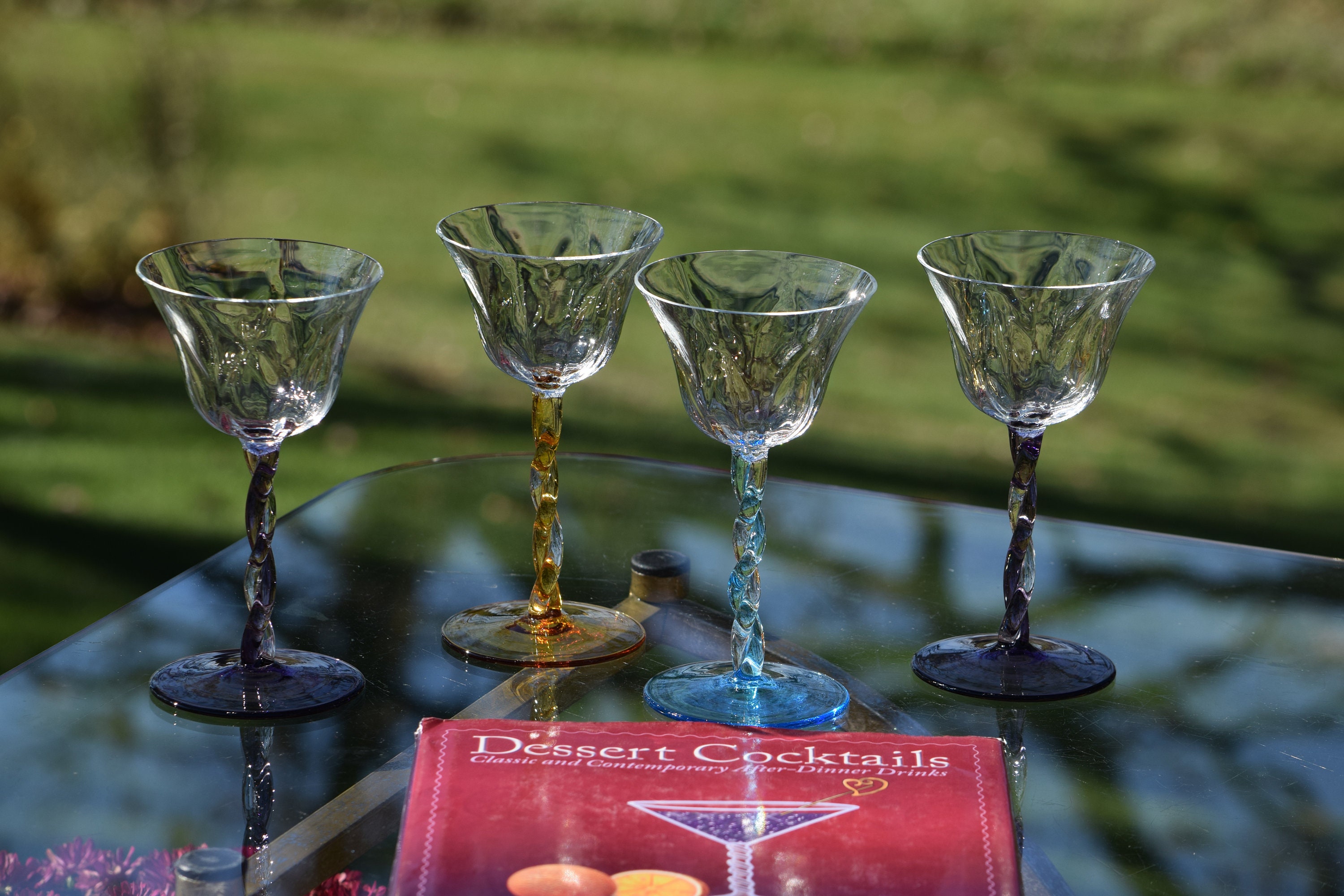 Etched Multicolor Christmas Stemmed Wine Glasses Set of 4