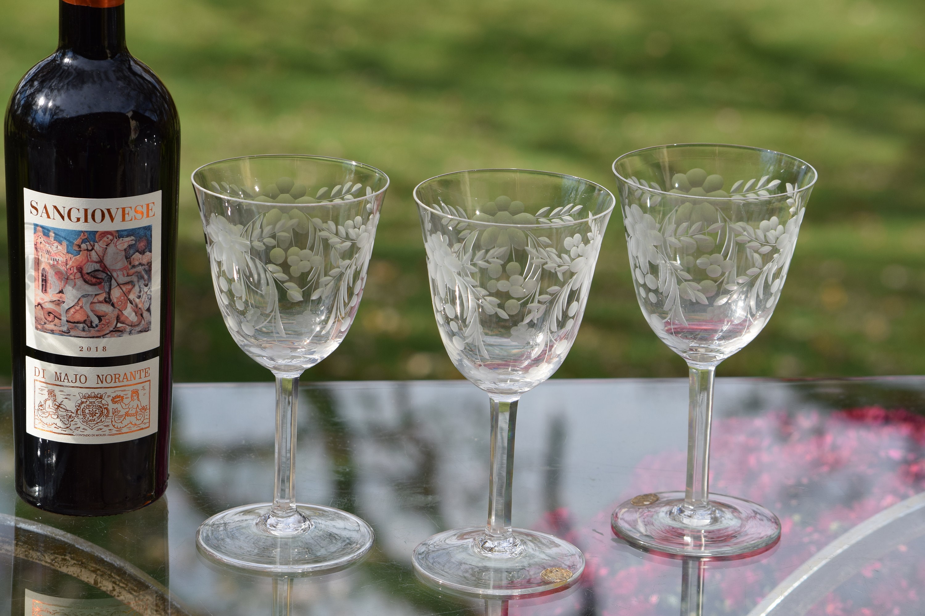 Vintage Etched Red Wine Glasses - Set of 4