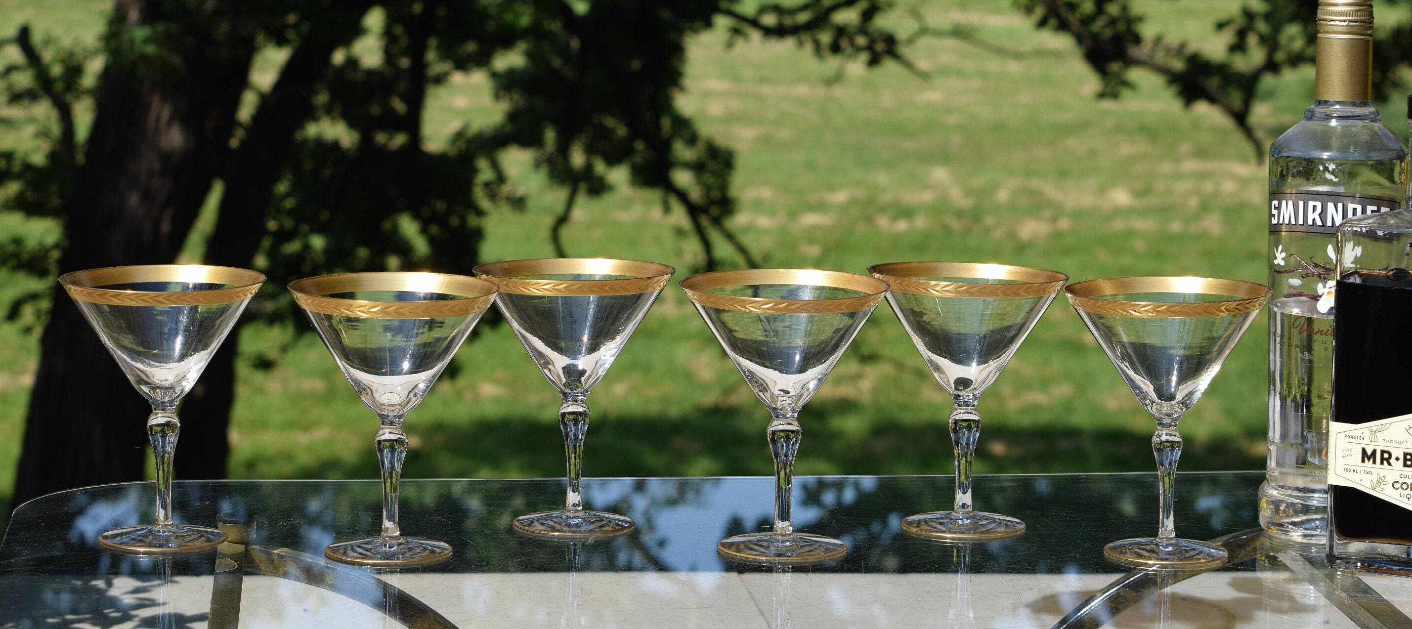 Mid Century Low Ball Glasses, Vintage Cocktail Glasses, White and Gold -  Mendez Manor