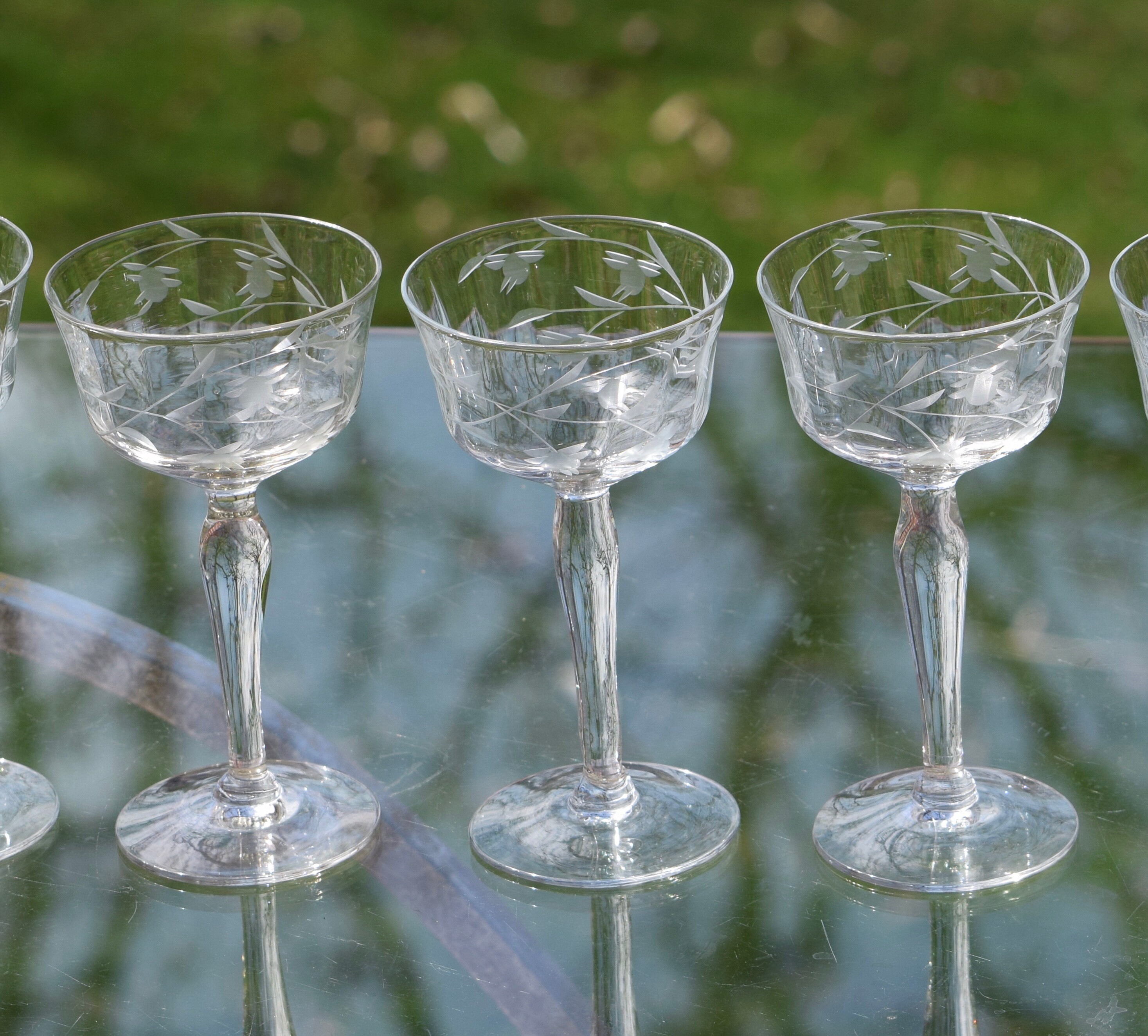 Vintage Etched Wine Cordial Glasses Set Of 6 3 Oz After Dinner Drink Glasses Vintage Port