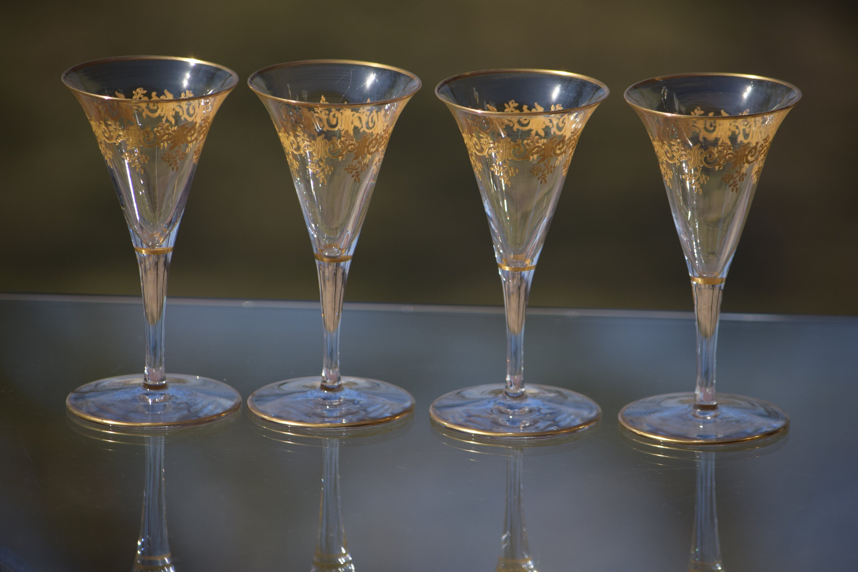 Vintage BACCARAT Gold Encrusted Crystal Wine Cordials, Set of 4