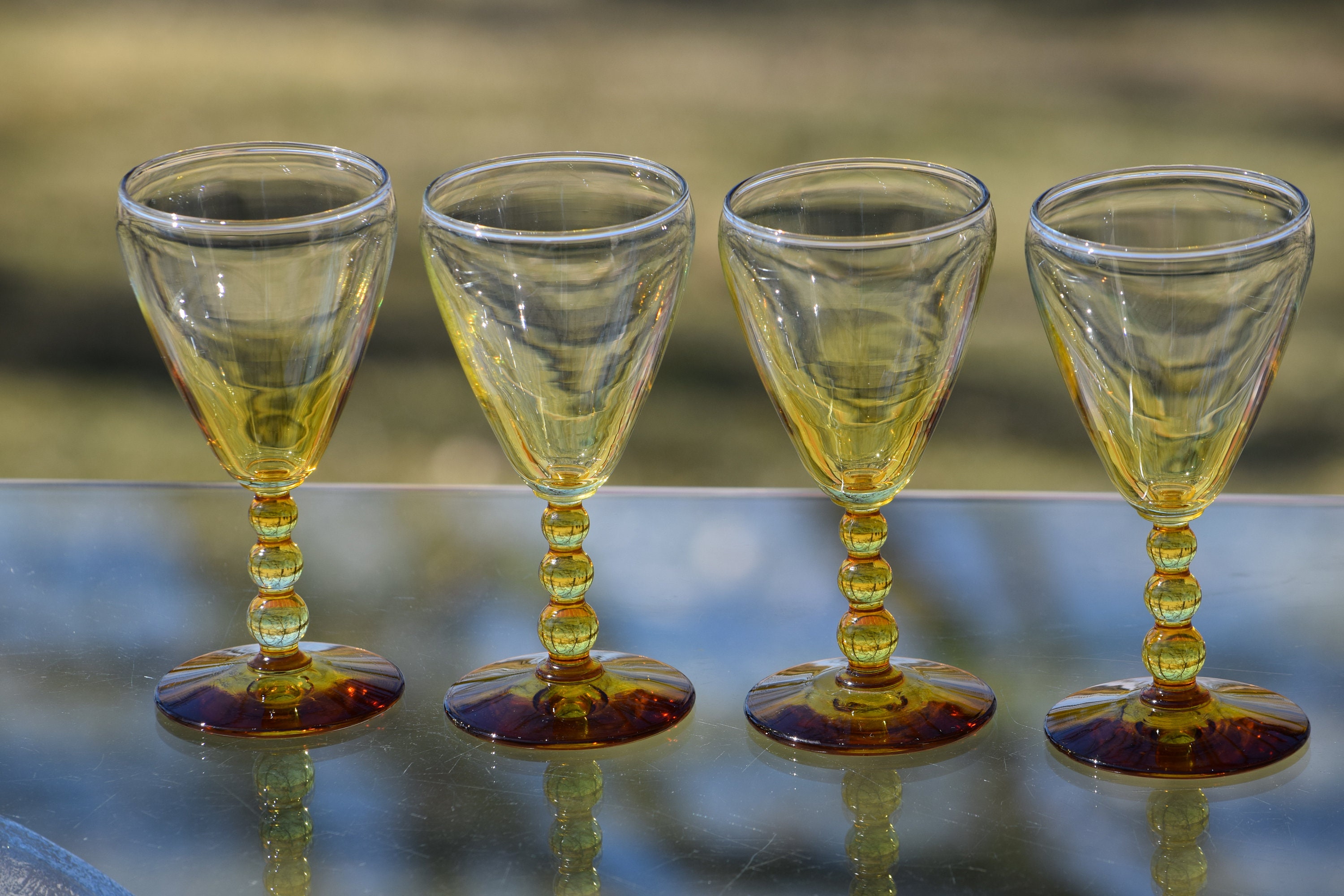 Vintage Wine Cordials, Set of 4, Libbey, Knobhill Amber, 4 oz Vintage