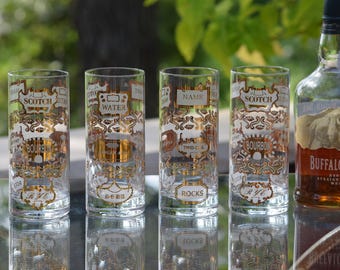 Vintage Highball Cocktail Glasses, 1950's Whiskey Bourbon Highballs, Highball Glass, Retro Barware