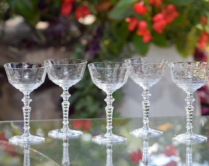 Vintage Etched Crystal Liqueur Glasses: Rock Sharpe Mini Martini Set