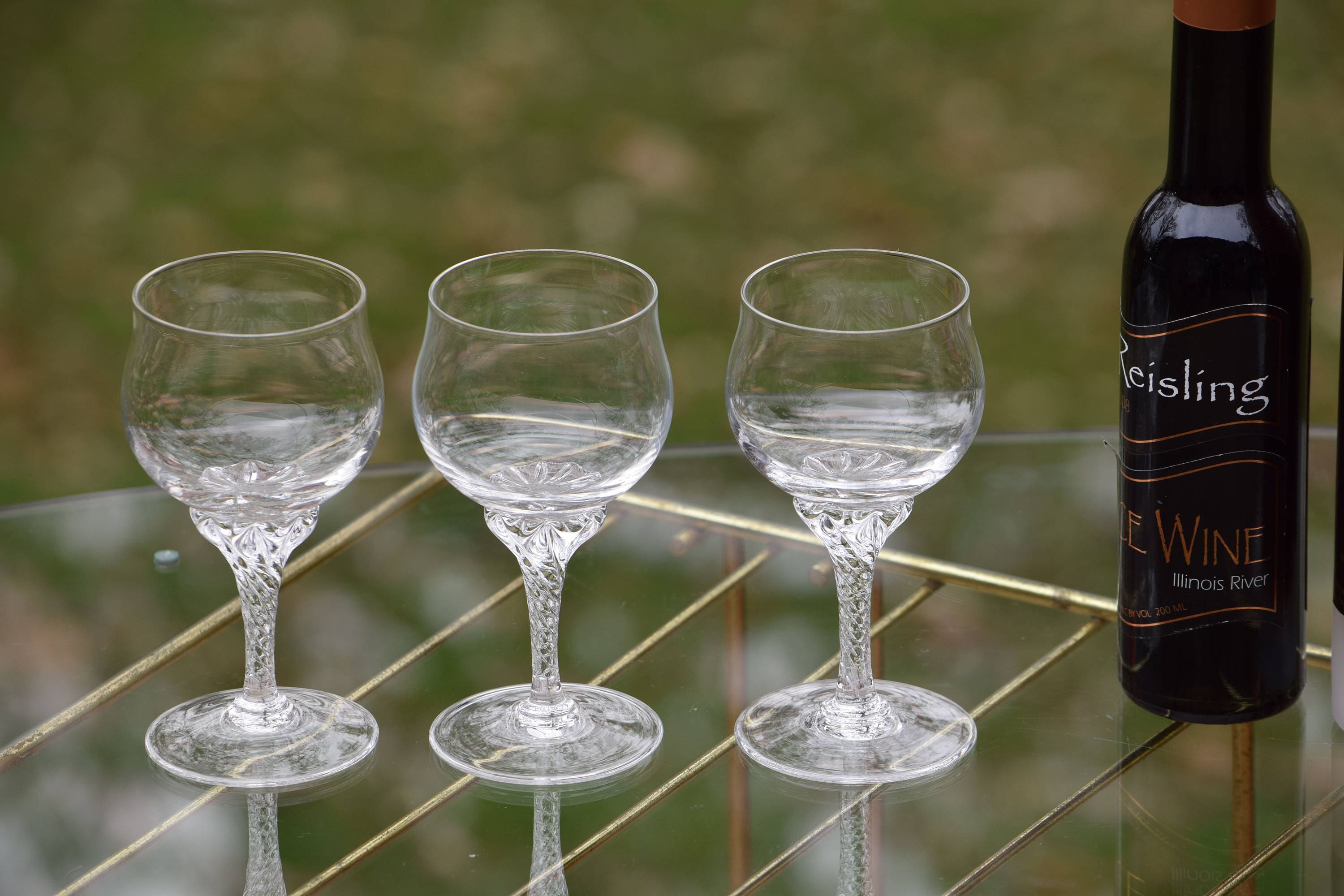 Vintage Small Wine Glasses Set of 4 Twisted Clear Stems Wine