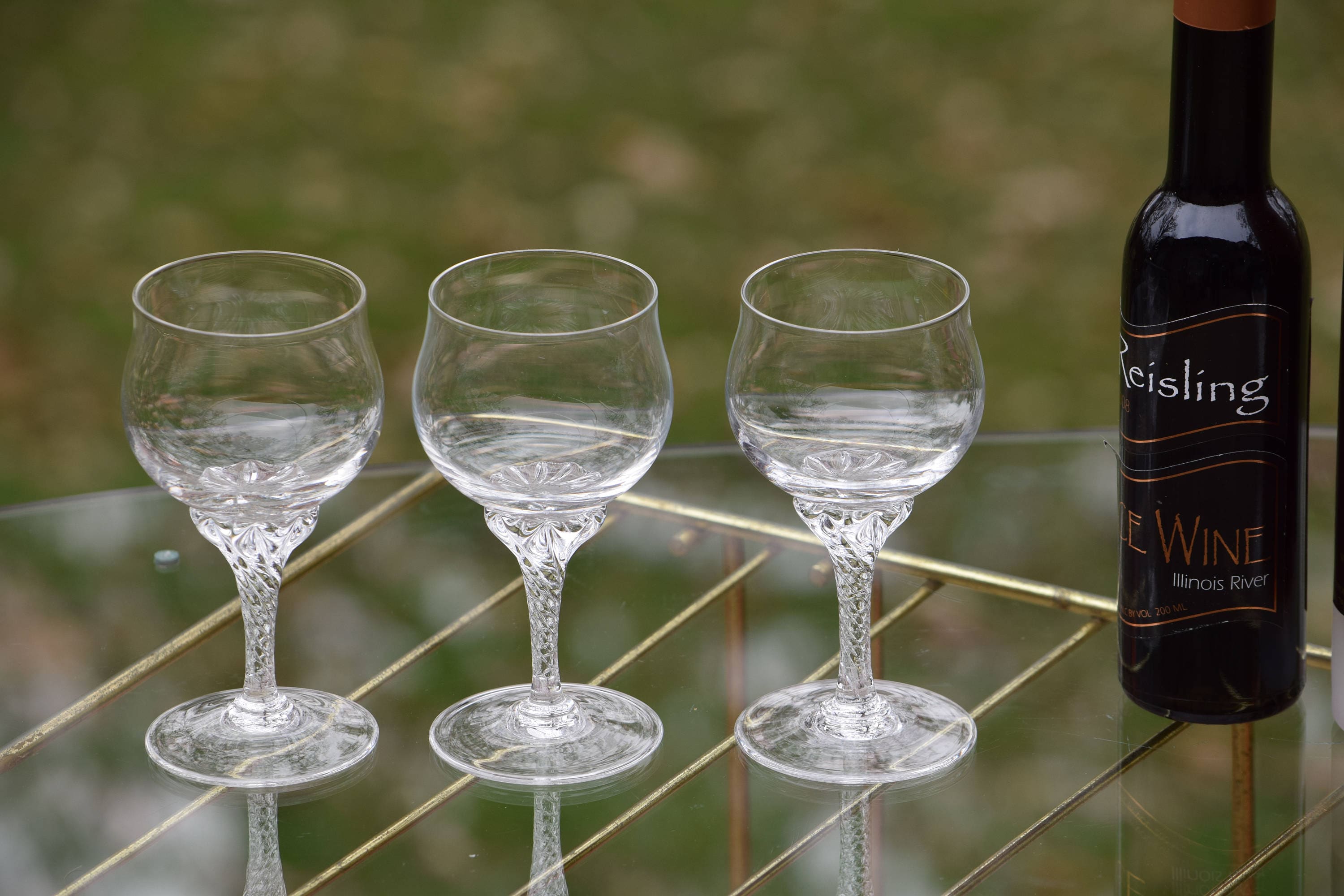 Vintage Small Wine Glasses, Set of 4, Twisted Clear Stems, Wine