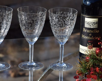 4 Bicchieri da vino vintage tagliati in cristallo, Tiffin Franciscan,  Manchester, c. 1960, Calici d'acqua vintage, Bicchieri da vino tagliati in  cristallo -  Italia
