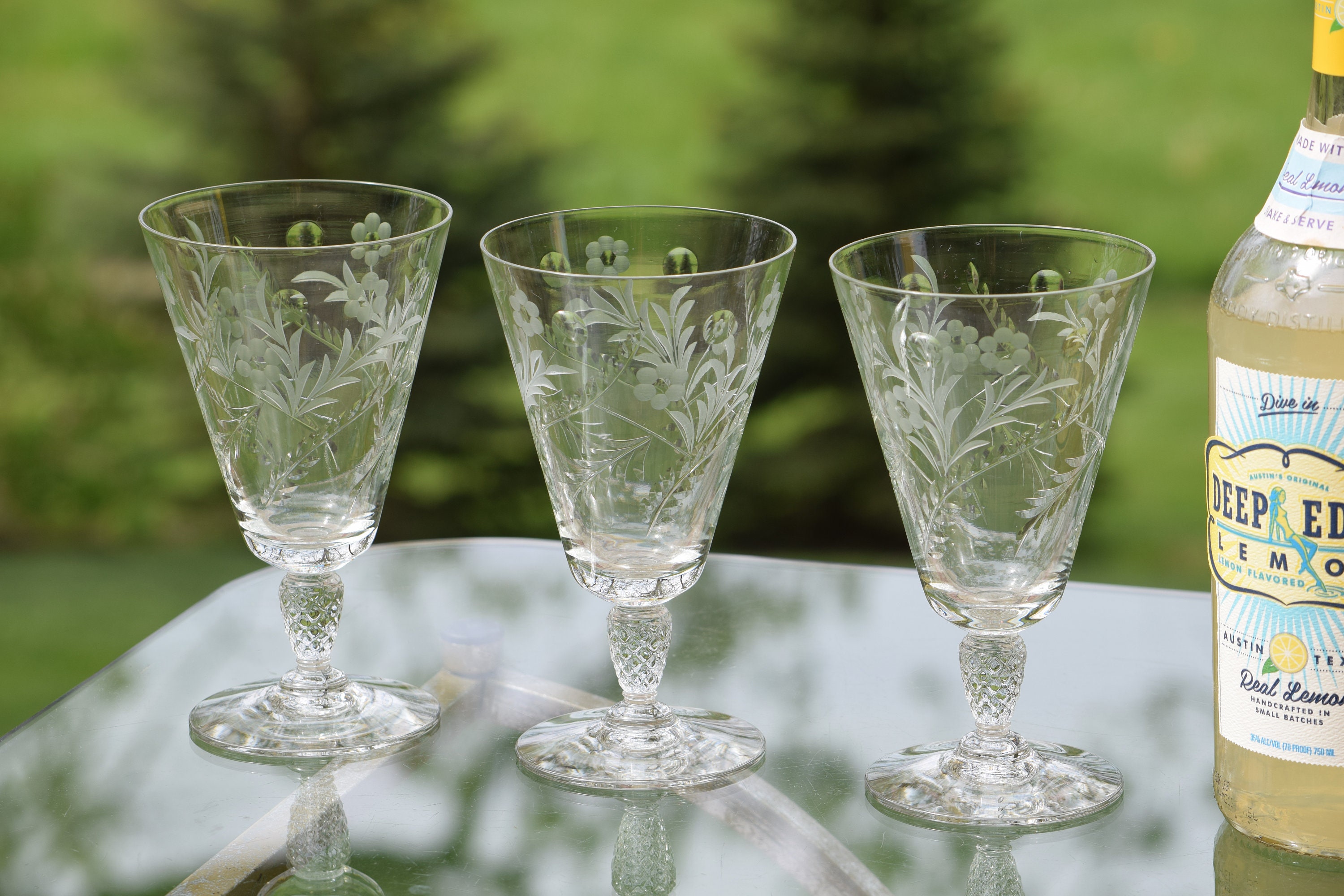 6 Vintage Etched Cocktail Glasses ~ Wine Glasses, 10 oz Cocktail Mimosa  Glasses, Tall Cocktail glasses, Summer Cocktail Glasses