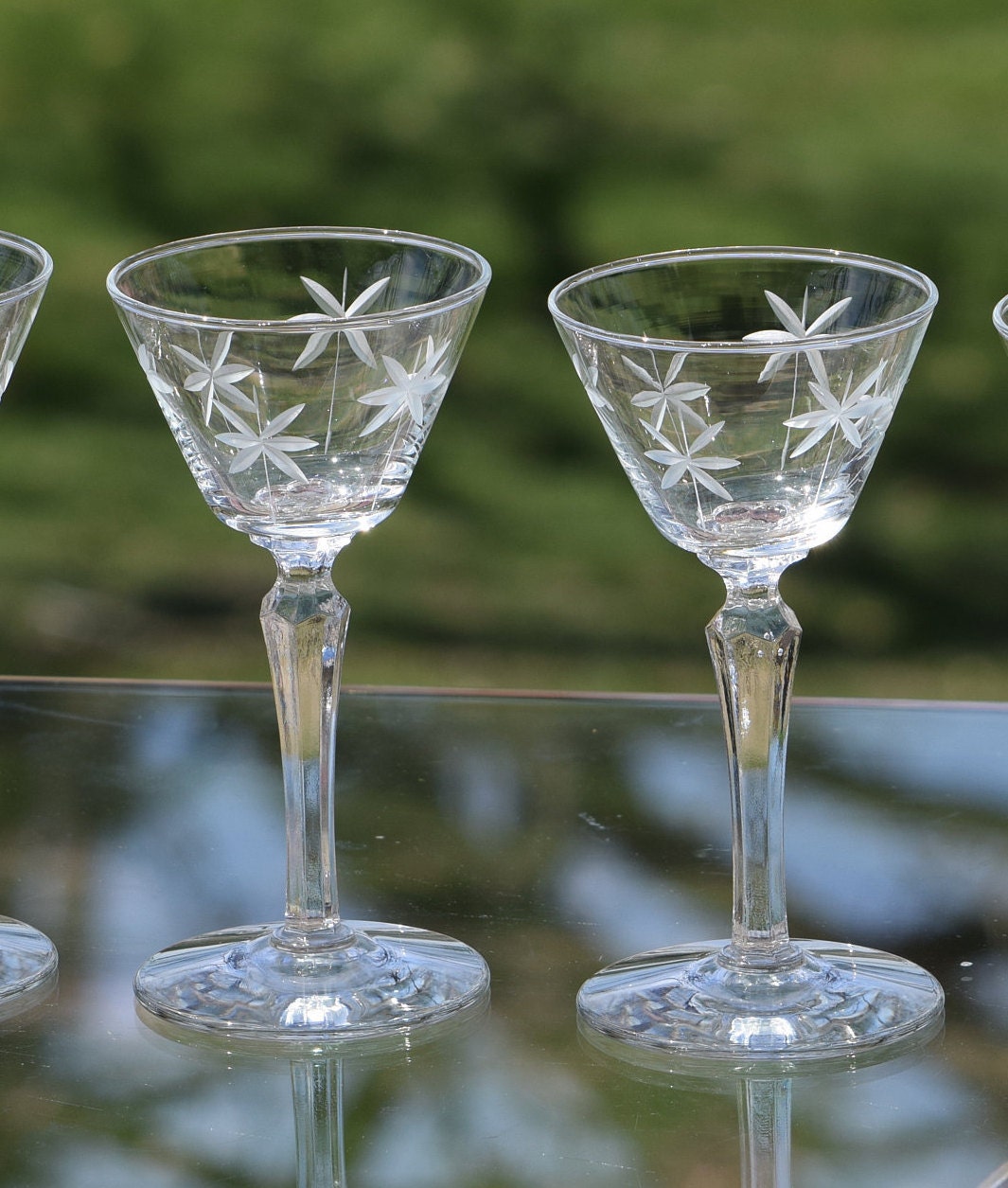 Vintage Etched Wine Cordial Glasses Set Of 6 Wine Tasting Party