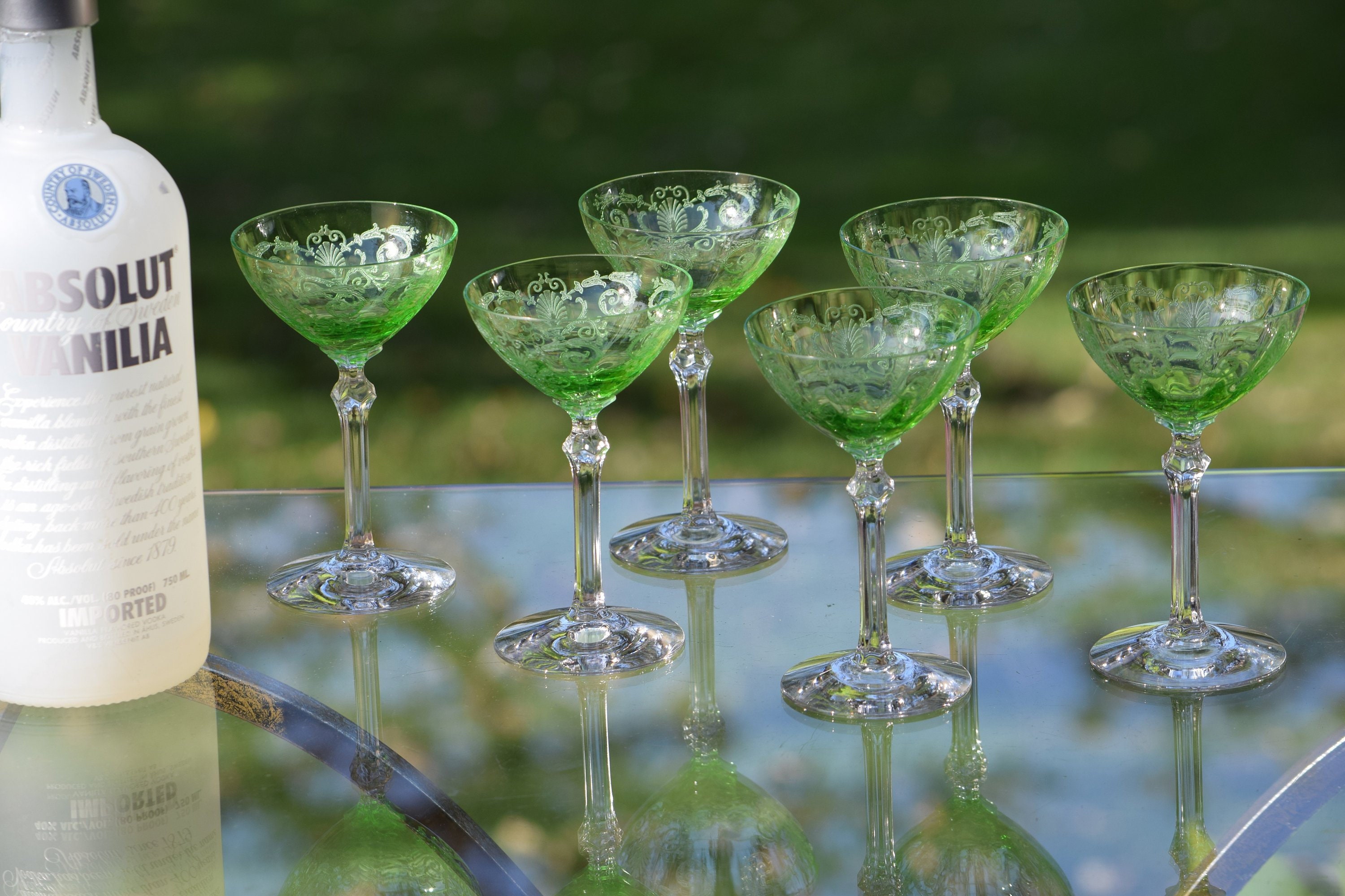Mid-Century Modern Neon Green Fostoria Cocktail Glasses, Set of 7 at  1stDibs  vintage green martini glasses, vintage martini glasses mid  century, green fostoria glassware