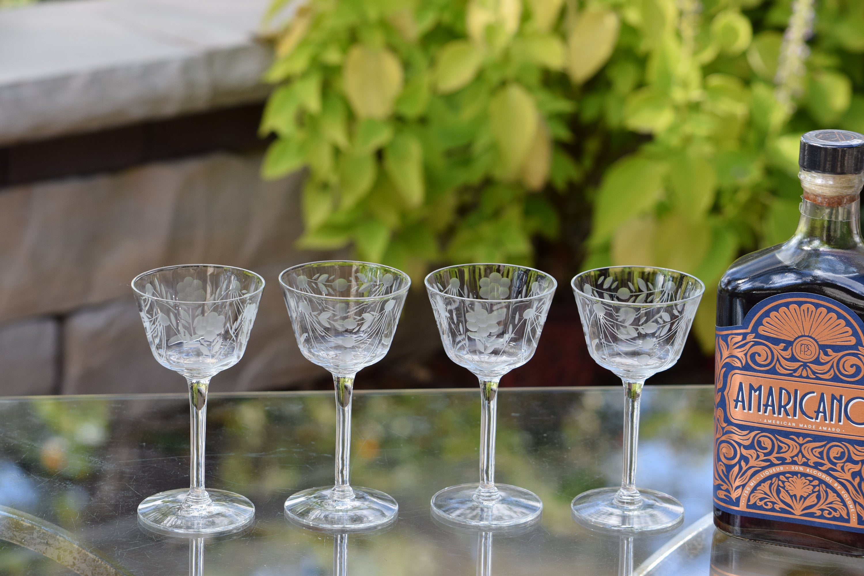 4 Vintage Etched Port Wine Glasses ~ Aperitif 3 oz After Dinner Drink  Glasses, Port Wine ~ Dessert Wine Glasses, Small 3 oz Wine Glass