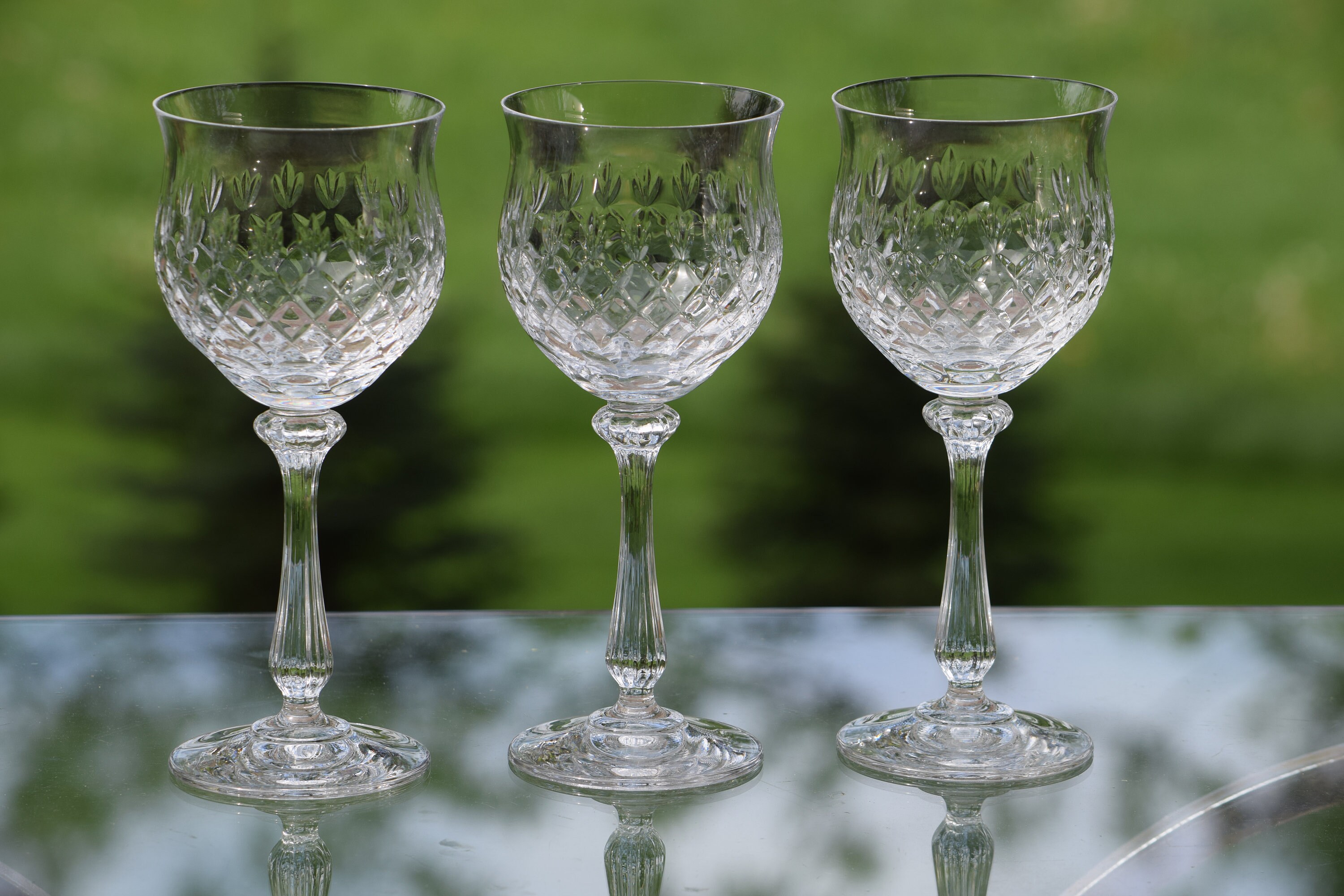 Vintage Crystal Cut Wine Glasses Set of 3, Vintage Crystal Water