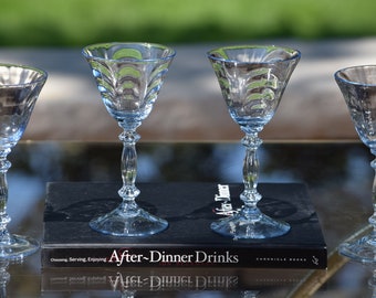 6 Vintage Blue Wine - Liqueur Glasses, Cambridge, Moonlight Blue, 1940's After Dinner Drink 3 oz glasses, Aperitif 3 oz Port - Dessert Wine