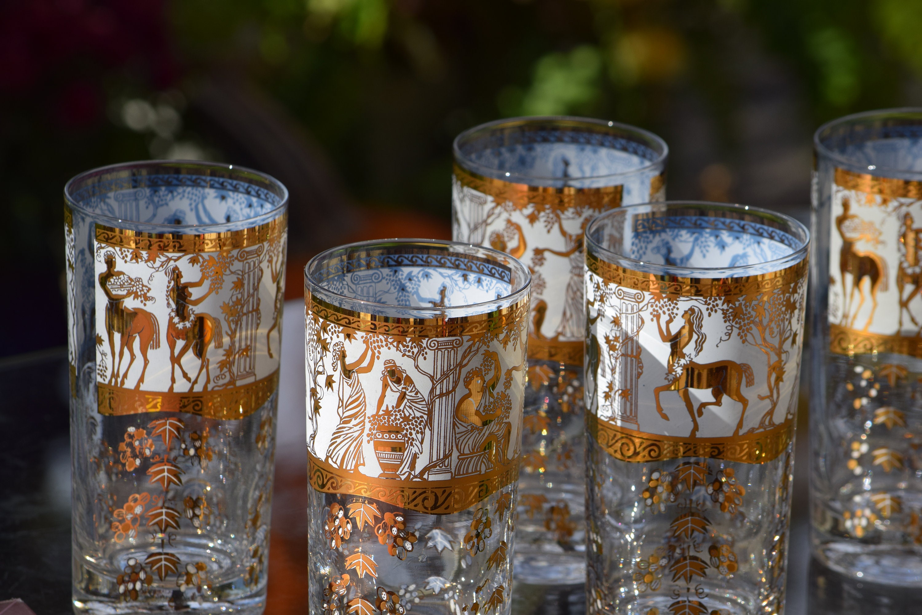 6 Vintage Cocktail Highball Glasses, Vintage Gold Cocktail Glasses