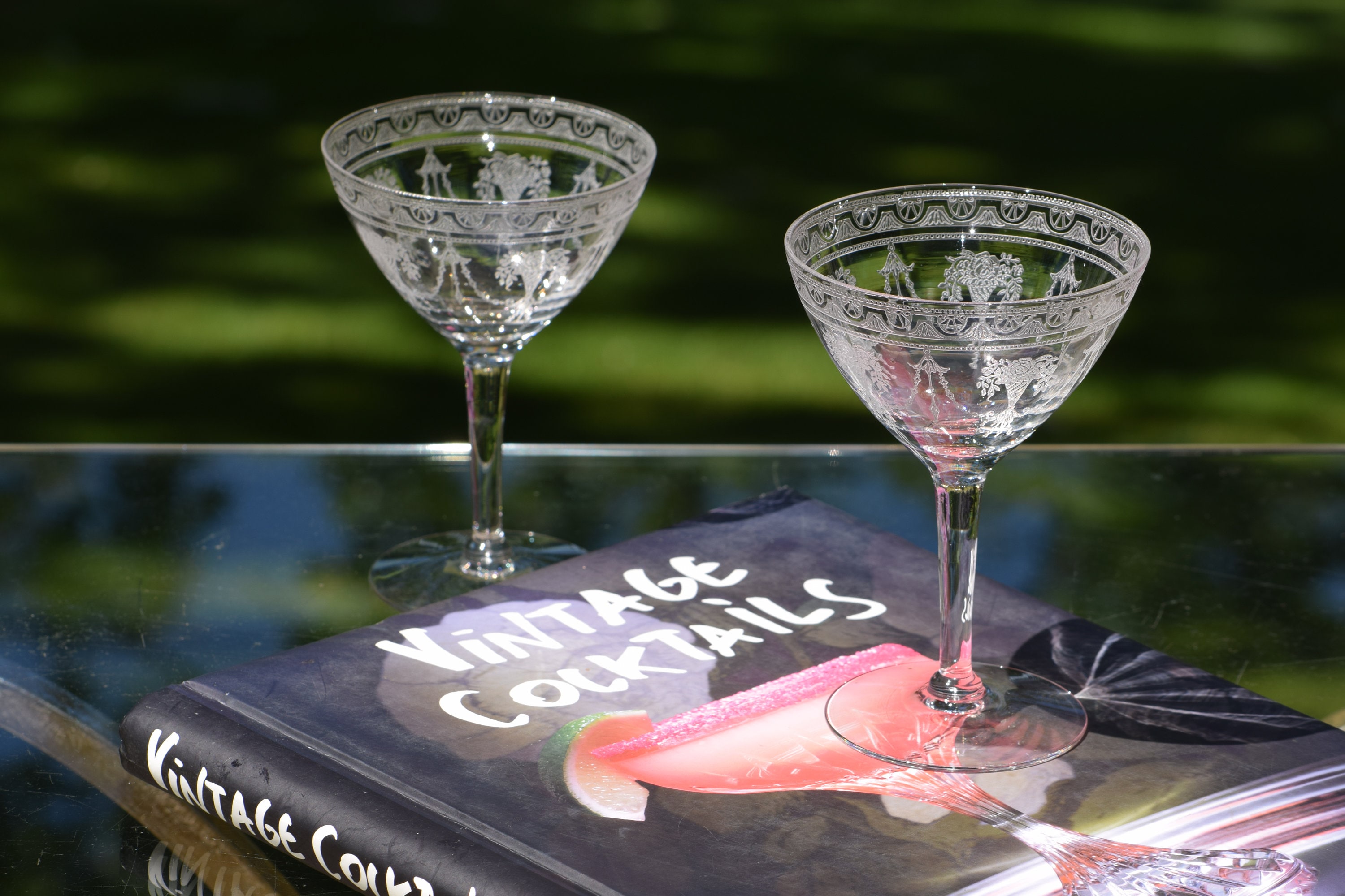 12 oz Set of 2 Martini Glasses Etched Dartmouth