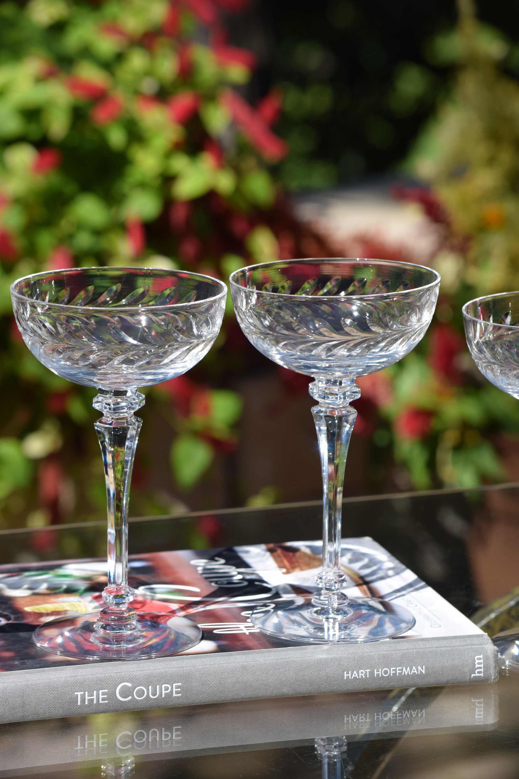 6 Vintage CRYSTAL Cocktail Martini Glasses, Tiffin Franciscan, circa 1950,  Vintage Crystal Champagne Coupes, Bar Cart Glasses