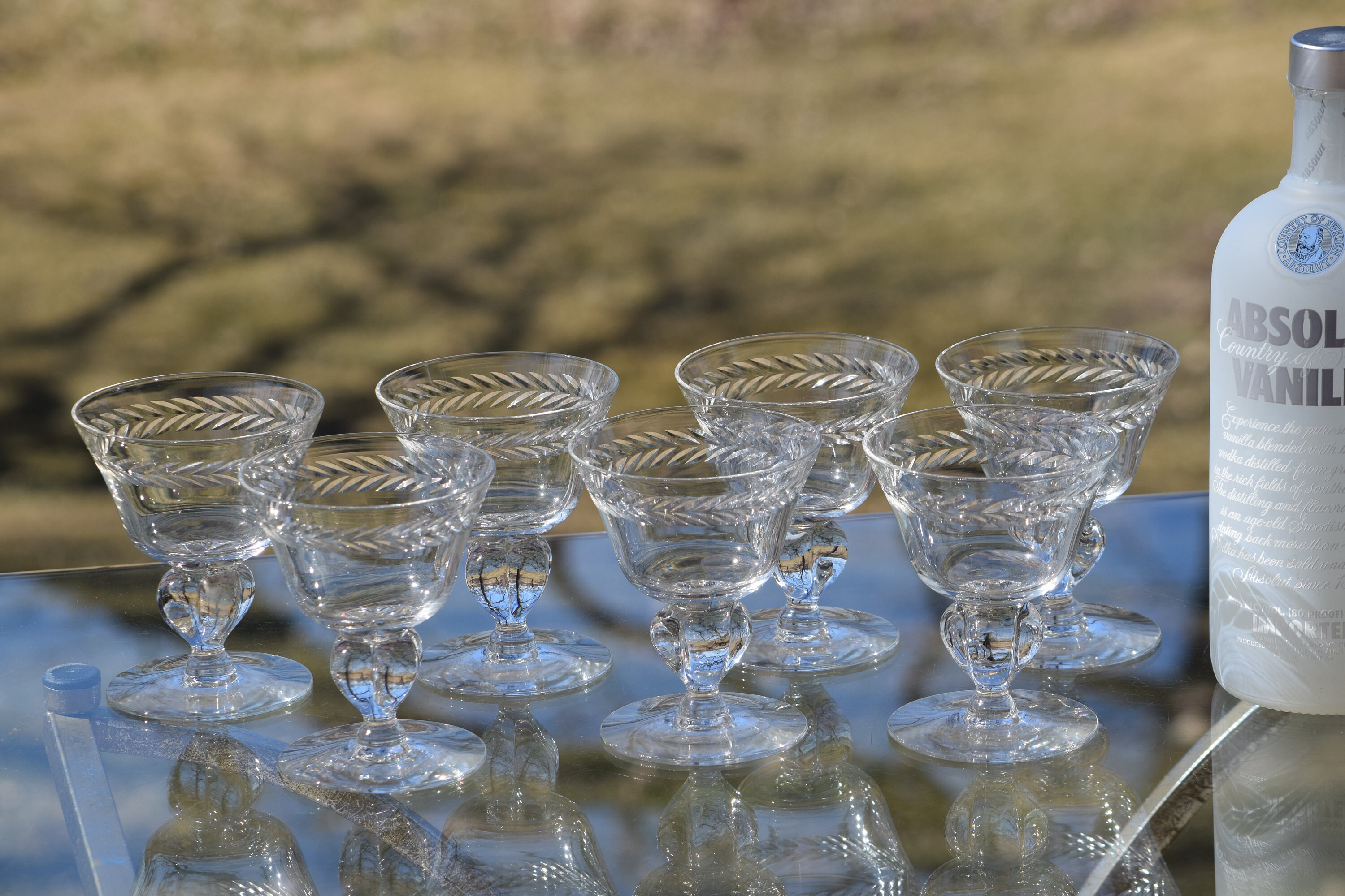 Vintage Etched CRYSTAL Cocktail Glasses, Set of 6, Crystal Etched