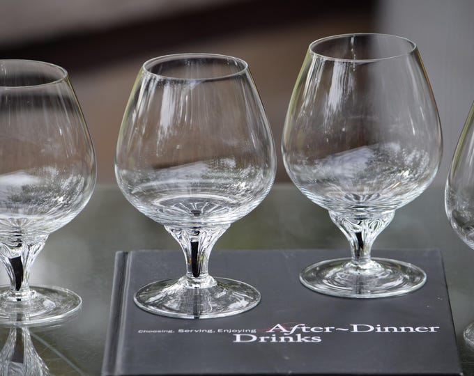 6 Vintage Crystal Brandy Snifter Glasses with Blown Stem,  Belfor, Exquisite, 1970's, Vintage Cognac, Liqueur After dinner drinks glassware