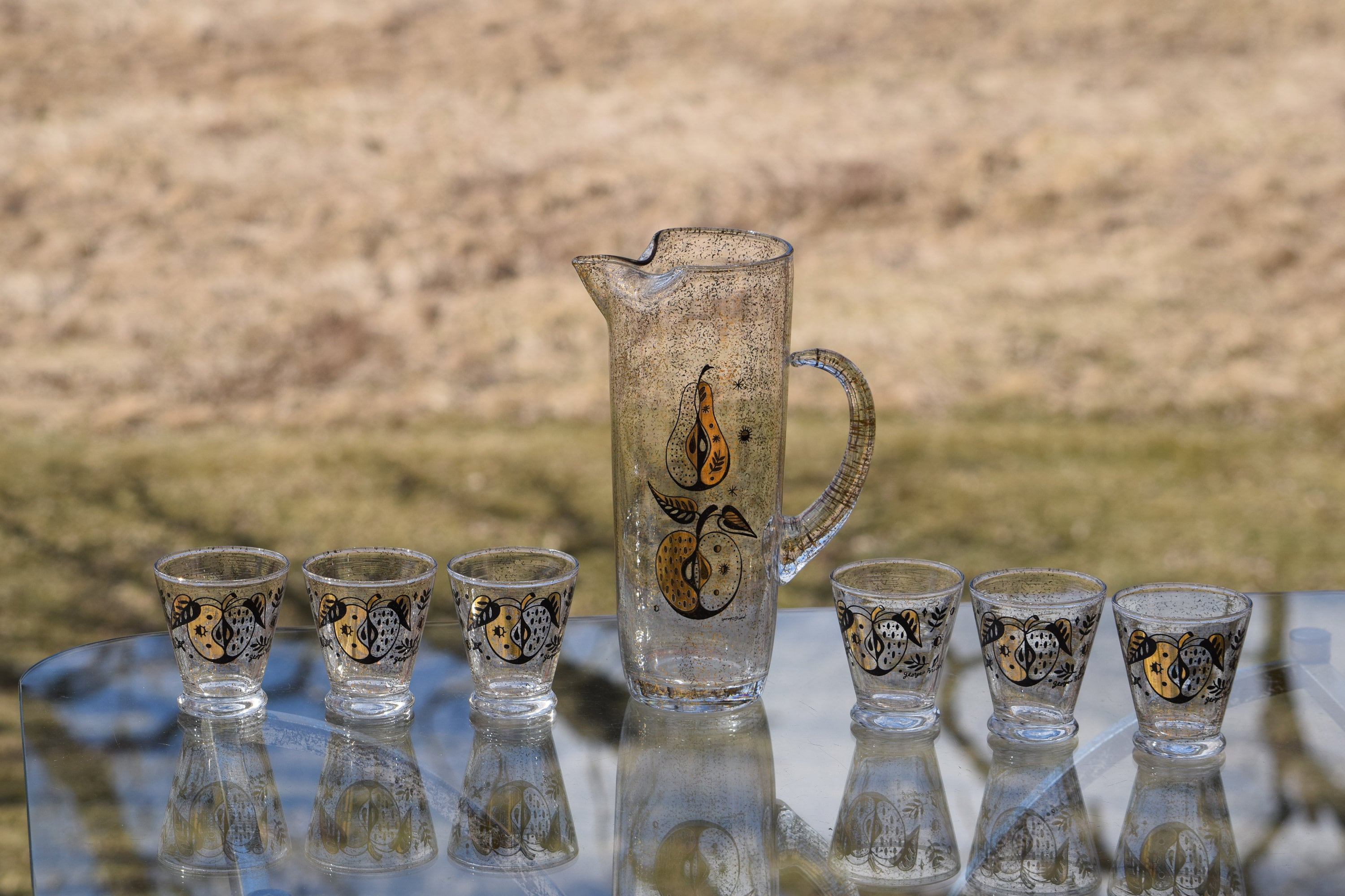Vintage Briard Cocktail Pitcher with 6 shot glasses, Home