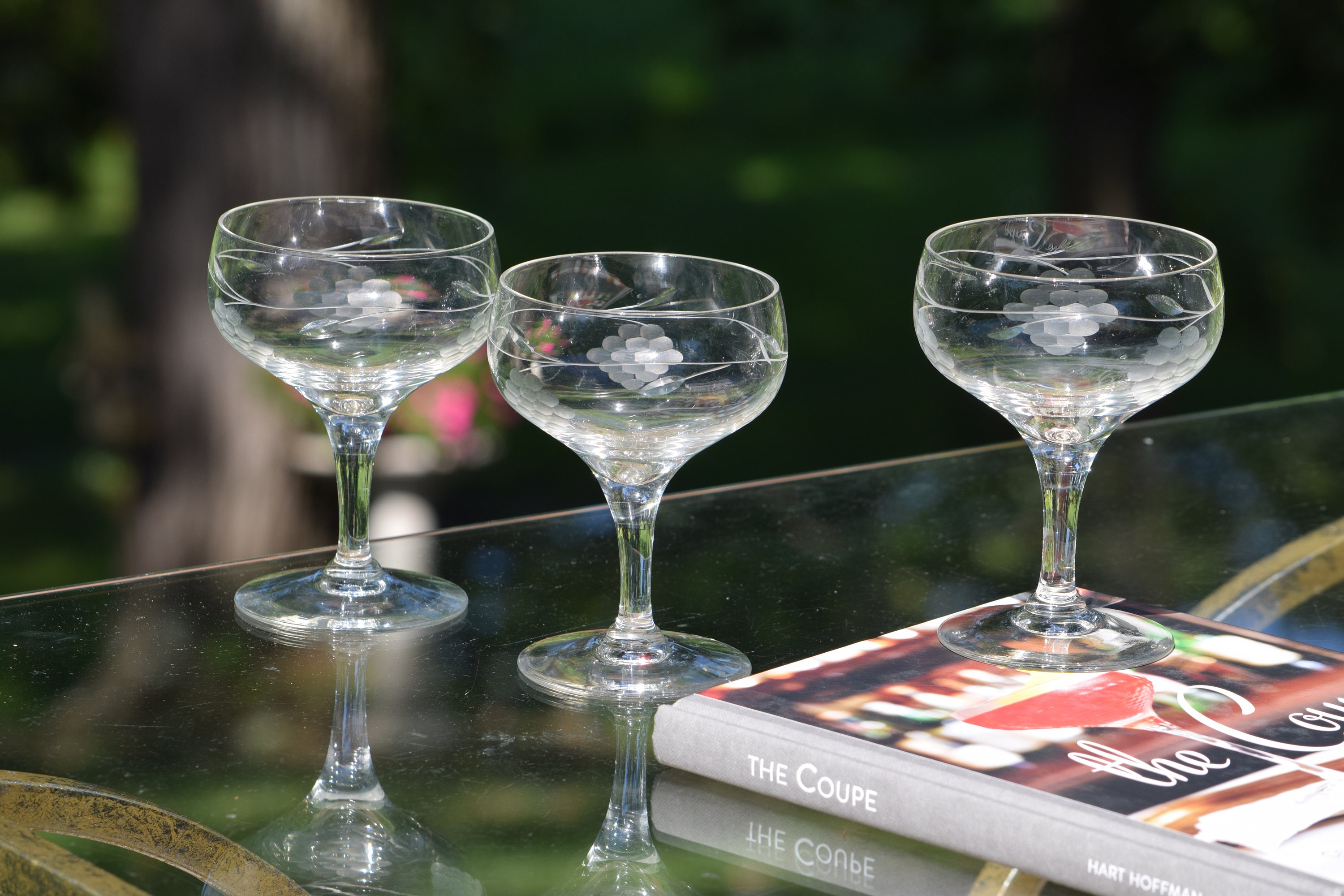 6 Vintage Etched Cocktail Glasses, 1950's, Cocktail Party Glasses