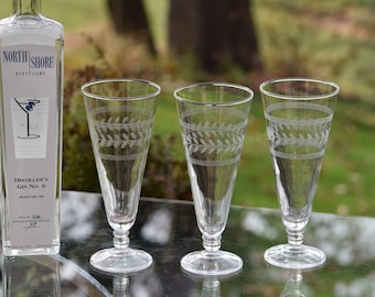 ICE COLD Beer or Cocktail? 6 Vintage Etched Beer - Cocktail Glasses, 1950 Specialty Beer Glasses ~ Sling Glasses, 10 oz Footed Collins Glass